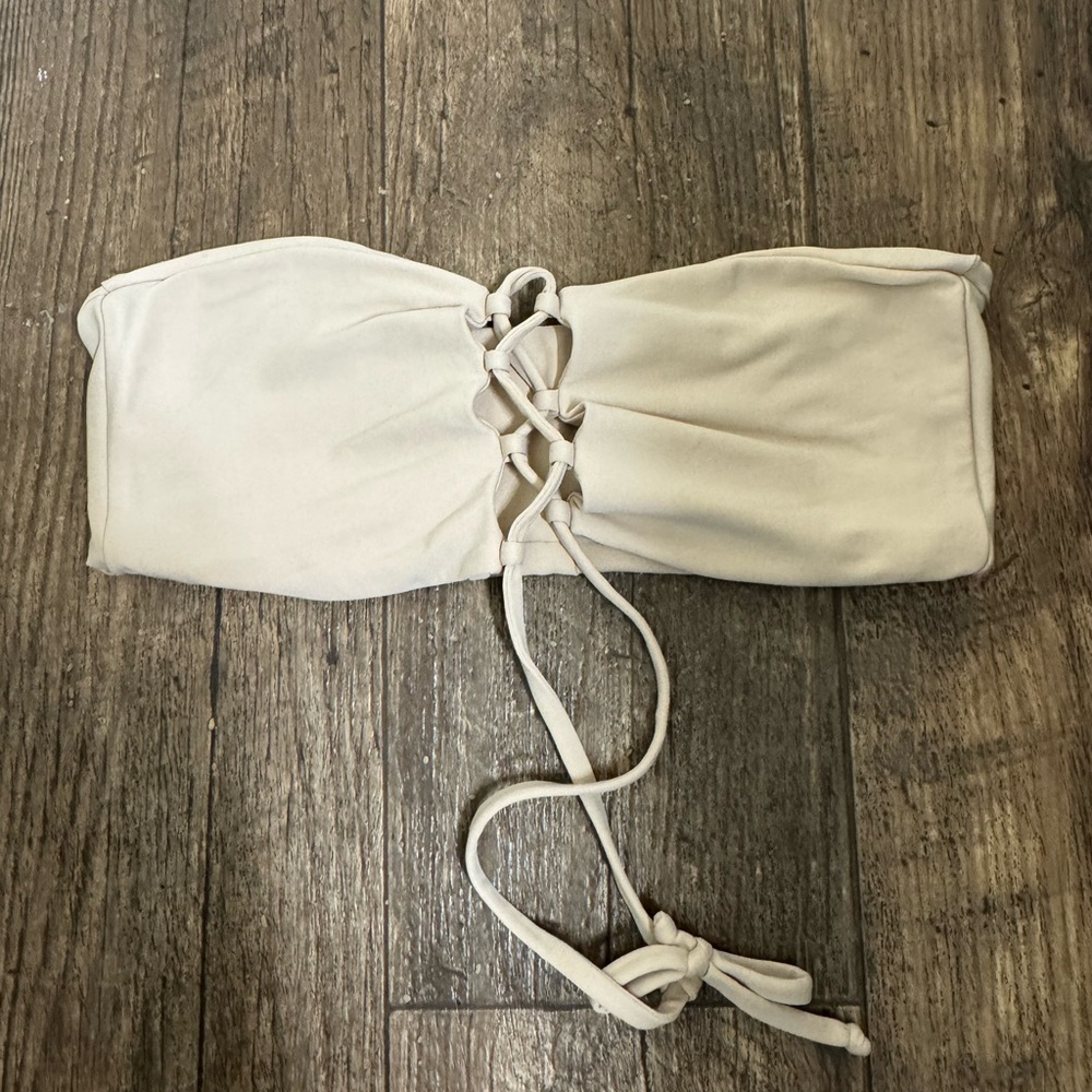 Midori Bikini’s Swami Strapless Bandeau top. Coco. Medium